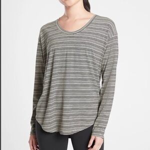 Athleta Cloudlight Stratus Long Sleeve Black & White Striped Shirt